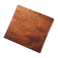 Short vintage brown leather bi-fold wallet for men featuring classic textured finish - Brown Cowhide Pattern