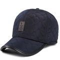 Gewatteerde marineblauwe winter baseballpet met leren bies en isolatie - Verstelbaar / Marineblauw