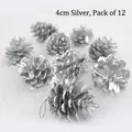 Set di 12 pigne argentate da 4cm per decorazione dell'albero di Natale con cordini - Argento 4cm (Confezione da 12)