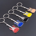 Five colorful electric guitar metal keychains set in red, blue, black, yellow and orange - Electric Guitar Style / Orange