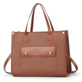 Brown large capacity tote bag with litchi texture for professional office commuting - Khaki/Earth Yellow