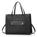 Classic black lychee pattern tote bag with golden studs and detachable shoulder strap - Black