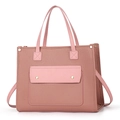 Minimalist dusty pink leather tote bag with pebble texture and detachable shoulder strap - Pink