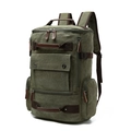 Large military green canvas travel backpack with leather accents and multiple pockets - Army Green