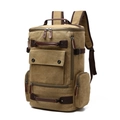 Large khaki canvas backpack for men with vintage leather accents and multiple compartments - Khaki