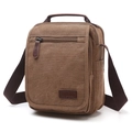 Men's vintage brown canvas crossbody bag with multi-pockets and adjustable strap - Coffee