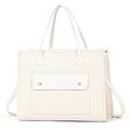 Detail of off-white lychee grain leather tote bag with front pocket and gold buttons - Off-white