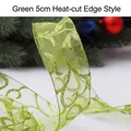 5cm green sheer Christmas ribbon with gold glitter scroll pattern and finished edges - 5cm / Burnt Edge / Green