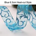 6.3cm blue tulle Christmas ribbon with glitter floral patterns and finished edges - 6.3cm / Burnt Edge / Lake Blue