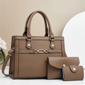 Set borse marroni 3 pezzi con borsa a mano, pochette, porta carte e dettagli dorati - Marrone