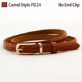 Cinturón fino para mujer en color camello con hebilla dorada y textura de cuero - Estilo sin Clip de Extremo / Camel