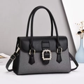 Elegant large capacity women's patchwork handbag with diamond buckle and shoulder strap - Black