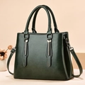 Dark green oil wax leather tote bag with three compartments for women's crossbody use - Vintage Texture Green
