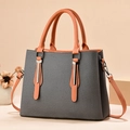 Minimalist grey canvas handbag with orange leather straps and adjustable shoulder strap - Fabric Black
