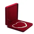 Detail of a red velvet jewelry box featuring a white pearl necklace in a heart shape - Heart Necklace Box 19*19*4CM / Burgundy