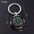 Porte-clés boussole en métal argenté avec boîtier noir et détails des dimensions précises - Boussole de Pneu