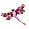 Vintage gold dragonfly brooch with pink and iridescent crystals and a mirrored reflection - Rose Red
