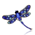Vintage dragonfly brooch with dark blue rhinestones and large oval sapphire center - Blue