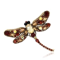 Vintage dragonfly brooch with amber and burgundy crystals on antique gold base - Brown