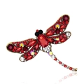 Vintage dragonfly brooch in red finish with crystal rhinestones on a white background - Red