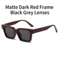 Rectangular matte dark red sunglasses with dark gray lenses in a minimalist style - Matte Dark Red Frame Dark Grey Lens