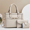 Set borse 3 pezzi bianco sporco con borsa a mano, pochette e porta carte in pelle - Bianco Sporco
