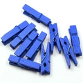 Set of 12 blue wooden clips with metal springs for photo decoration on white background - Dark Blue