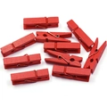 Set of ten 3.5cm red wooden photo clips with metal springs on white background - Red