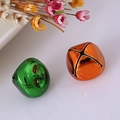 DIY Christmas pet charms green and orange cross opening metal bells set of 2 - 13mm / Green