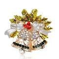 Broche de Noël avec nœud, cloches dorées, feuilles de houx et strass brillants - Style Cloche de Noël (C135-A)