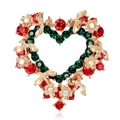 Christmas heart wreath brooch with red and green crystals on gold-toned metal base - Heart Wreath-C142-A