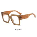 Chic oversized square blue light blocking glasses with transparent tea frames and marble temples - Tea Frame Clear Lens (C6/TEA)