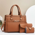 Set da 3 pezzi marrone con borsa a mano grana rinfusa, pochette e piccolo porta carte - Giallo