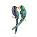 Elegant pair of blue and green enamel parrot brooches on a gold branch for women - Parrot-C140-A