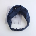 Elastic knitted cross headband in navy blue faux suede for women's hair styling - Navy Suede