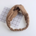 Gestricktes Stirnband in Kamelbraun mit Knotendesign und elastischem Gummizug - Wildleder Khaki