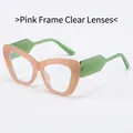 Cat eye glasses in pink frame with green temples and clear lenses for women - Pink Frame Clear Lens