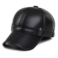 Classic black leather baseball cap for men featuring textured finish and metal rivets - Adjustable / Black