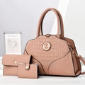 Set di 3 borse in pelle nude con trama a litchi e inserti con texture a coccodrillo - Set da 3 pezzi / Rosa
