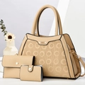 Ensemble de sacs beige 3 pièces avec cabas, pochette enveloppe et porte-cartes - Kaki