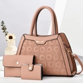Ensemble 3 pièces de sacs à main rose poudré avec sac cabas, portefeuille et pochette - Rose