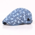 Blue denim flat cap featuring a vintage all-over alphabet print and adjustable metal buckle - Adjustable / Light Blue/Letter Print