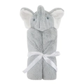 Gray microfiber baby blanket with elephant hood and white ribbon bow gift packaging - One Size / Grey Elephant