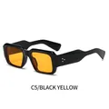 Retro square sunglasses with black frame and yellow lenses featuring wave temples - Black Frame Orange Lens