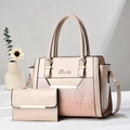 Pink faux leather crocodile pattern tote bag set with matching long wallet and shoulder strap - Pink