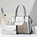 Elegant beige crocodile-embossed handbag set with matching long wallet and gold hardware - Gray