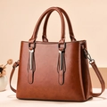 Minimalist dark brown PU leather handbag with metal buckle and detachable strap - Vintage Texture Earth Yellow