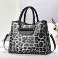 Sac à main léopard brillant pour femme avec deux poignées et bandoulière amovible - Imprimé Léopard Noir