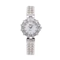 Elegant women's quartz watch featuring multi-row pearl strap and diamond-encrusted bezel - Silver