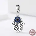 Authentic S925 sterling silver Hamsa Hand charm with blue evil eye stone inlay and heart detail - SCC085 Hamsa Hand Pendant